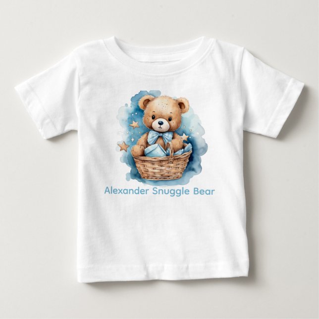 Custom Name Blue Teddy Bear Baby Shirt (Front)