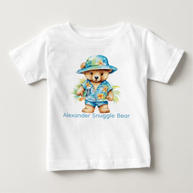 Custom Name Blue Teddy Bear Baby Shirt (Front)