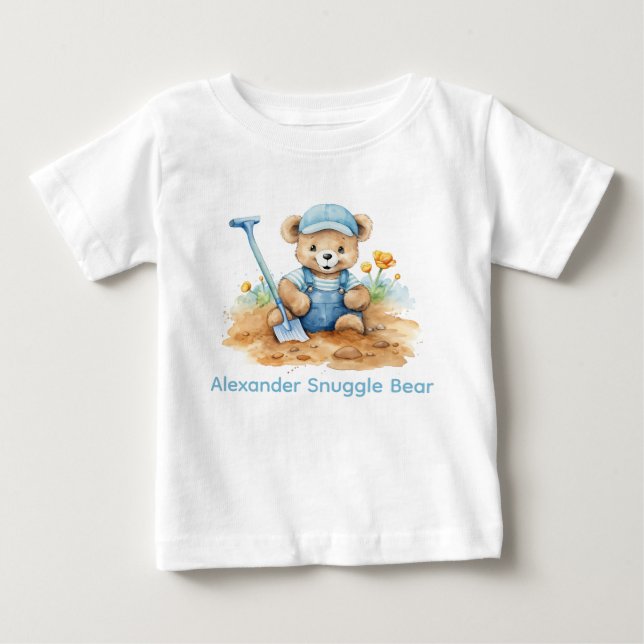 Custom Name Blue Teddy Bear Baby Shirt (Front)