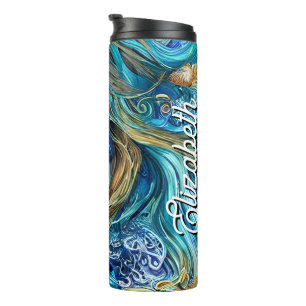 Custom Name Blue Waves   Fantasy Goddess Thermal Tumbler