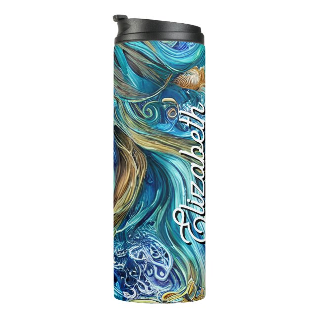 Custom Name Blue Waves | Fantasy Goddess Thermal Tumbler (Rotated Right)