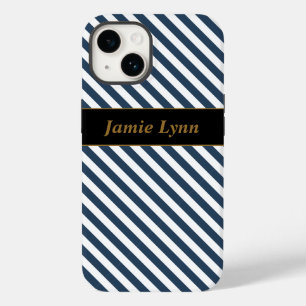 Custom Name Blue/White Stripes Case-Mate iPhone 14 Case
