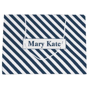 Custom Name Blue/White Stripes Large Gift Bag