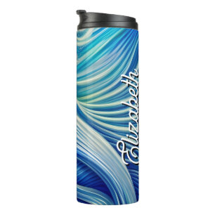 Custom Name Blue with Gold Abstract Ocean Waves Thermal Tumbler