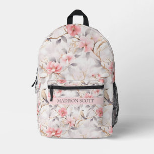 Custom Name Blush Pink Floral Printed Backpack