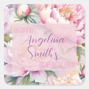 Custom Name Blush Pink Peony Bachelorette Party Square Sticker