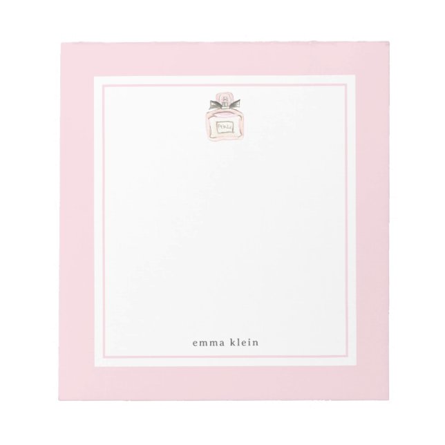 Custom Name Blush Pink Perfume Bottle Notepad (Front)