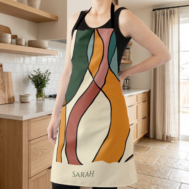 Custom Name Boho Abstract Earthy Modern Kitchen Apron (Custom Name Boho Abstract Earthy Modern Kitchen Apron)