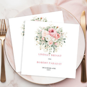 Custom Name Boho Blush Floral Gold Wedding Napkins
