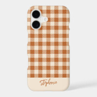 Custom Name Boho Fall Burnt Orange Gingham Plaid