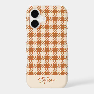Custom Name Boho Fall Burnt Orange Gingham Plaid