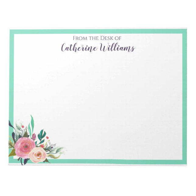 Custom Name Boho Floral Bouquet Stationery Pen Pal Notepad (Front)