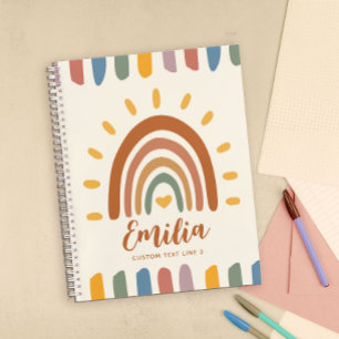 Custom Name Boho Rainbow Back to School Notebook