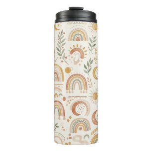 Custom Name Boho Rainbow & Botanical Travel Tumble Thermal Tumbler