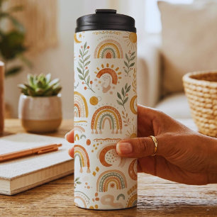 Custom Name Boho Rainbow & Botanical Travel Tumble Thermal Tumbler