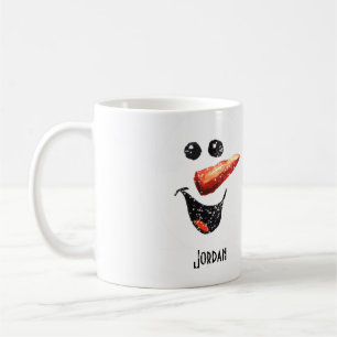 Custom Name Bold Laughing Snowman Face & Snow Coffee Mug