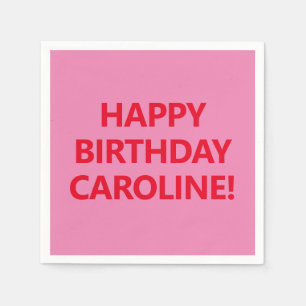 Custom Name Bold Pink Red Modern Happy Birthday Napkin