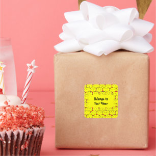 Custom Name Bookplate Funny Yellow Cats Square Sti Sticker