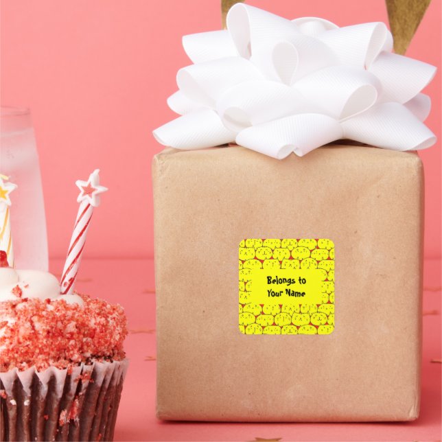 Custom Name Bookplate Funny Yellow Cats Square Sti Sticker (Party)