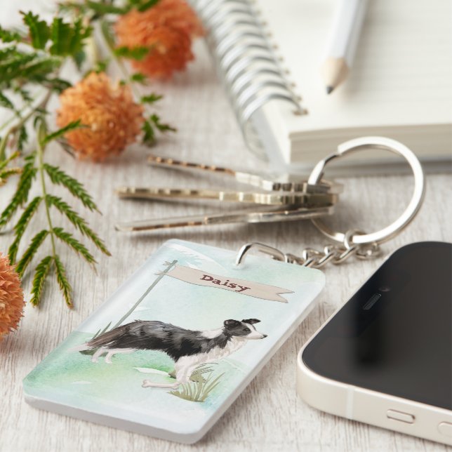 Custom Name Border Collie Pet Dog Key Ring (Front Right)