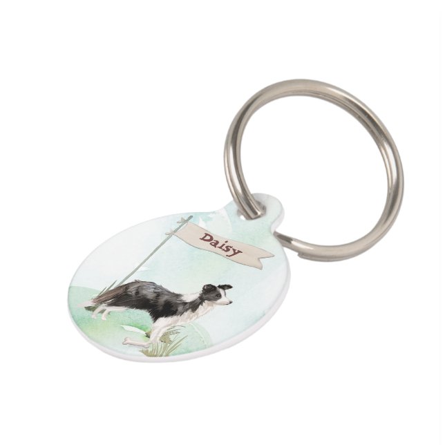 Custom Name Border Collie Pet Dog Tag (Side)