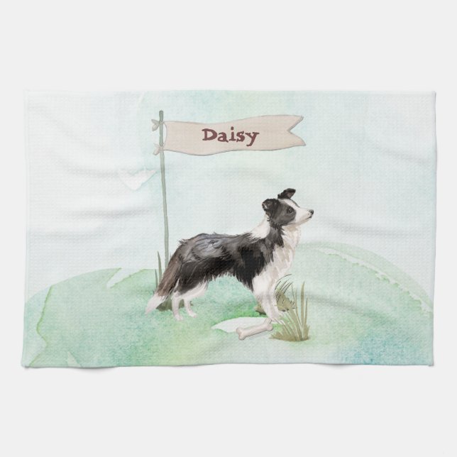 Custom Name Border Collie Pet Dog Tea Towel (Horizontal)