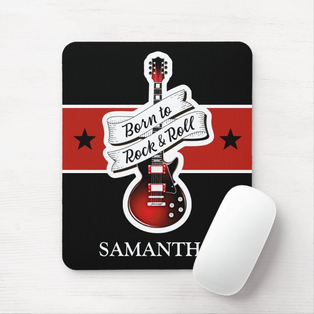 Custom Name Born to Rock & Roll Guitar Musician Mouse Mat (With Mouse)