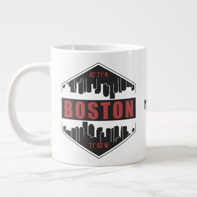 Custom Name Boston Massachusetts Large Coffee Mug (Left)