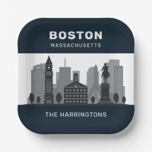 Custom Name Boston Massachusetts Paper Plate