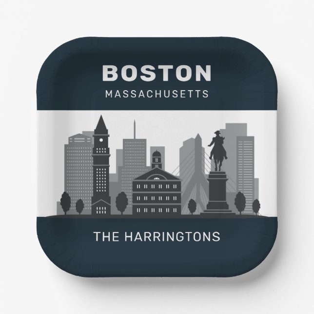 Custom Name Boston Massachusetts Paper Plate (Front)