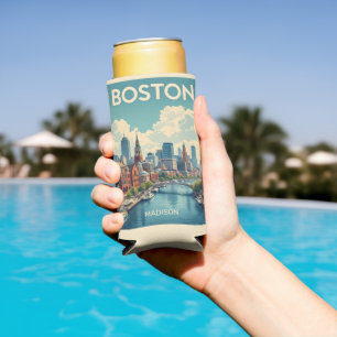 Custom Name Boston Massachusetts Seltzer Can Cooler