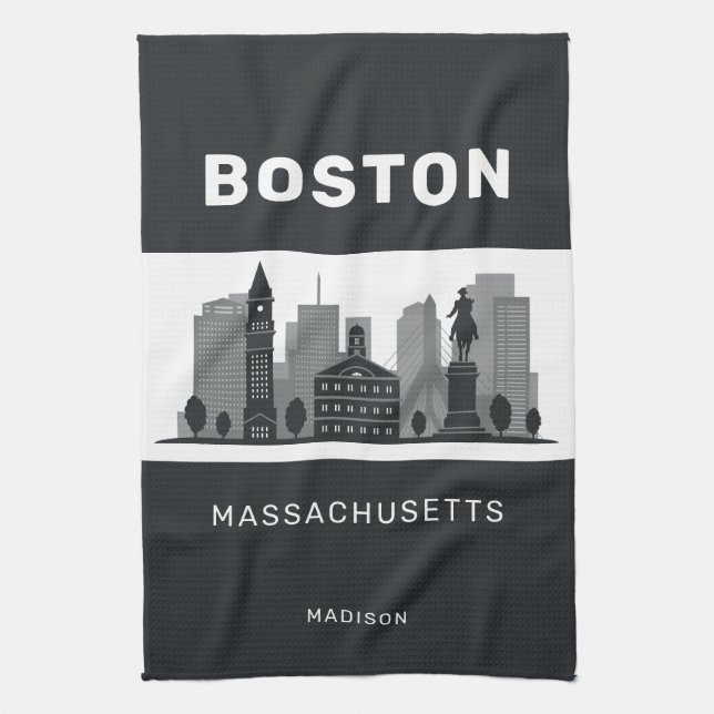 Custom Name Boston Massachusetts Tea Towel (Vertical)