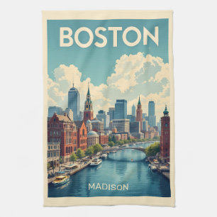 Custom Name Boston Massachusetts Tea Towel