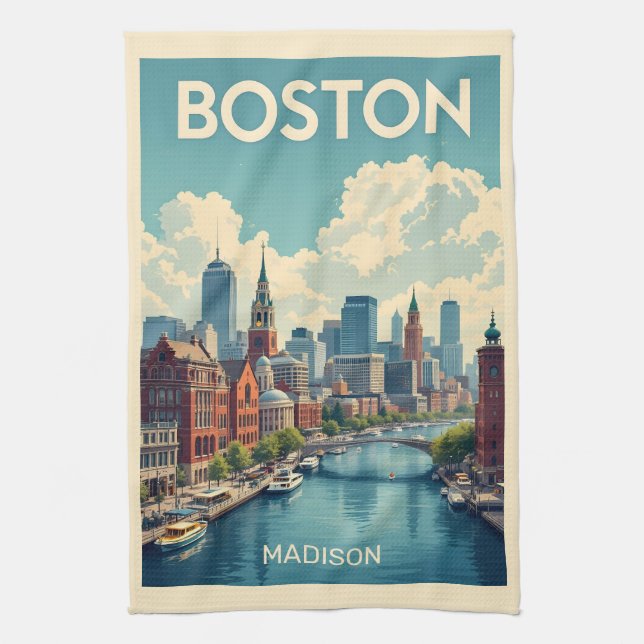 Custom Name Boston Massachusetts Tea Towel (Vertical)