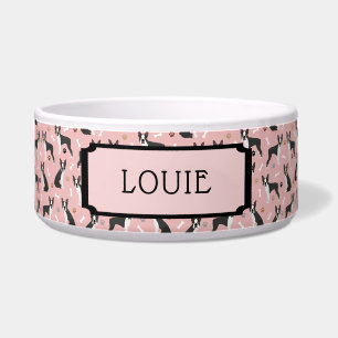 Custom Name Boston Terrier Bones and Paws Dog Bowl