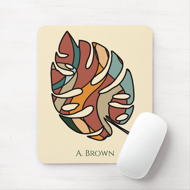 Custom Name Botanical Leaf Serene Savanna  Mouse Mat (With Mouse)