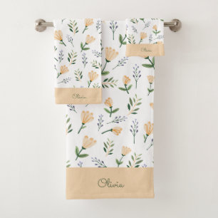 Custom Name Botanical Scandinavian Bath Towel Set