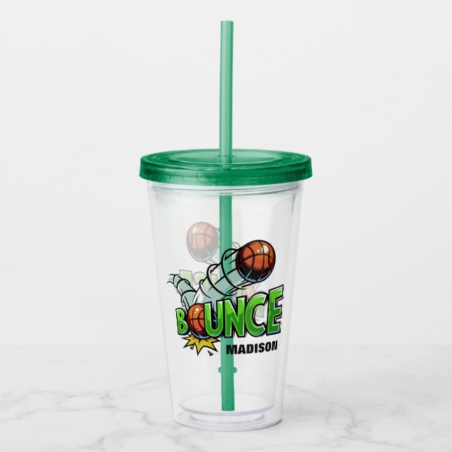 Custom name BOUNCE Basketball tumblers (Front)