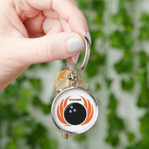 Custom Name Bowling Ball with Flame Key Ring