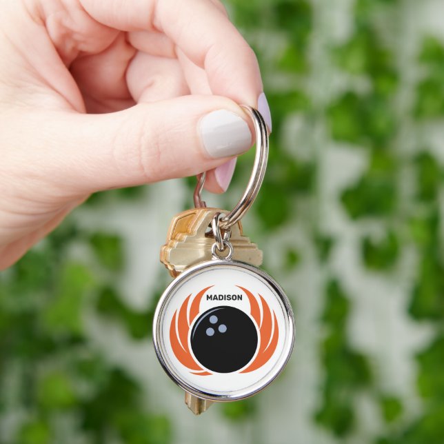 Custom Name Bowling Ball with Flame Key Ring (Hand)