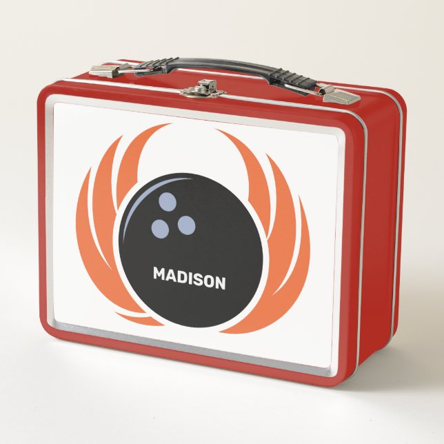 Custom Name Bowling Ball with Flame Metal Lunch Box (Front)