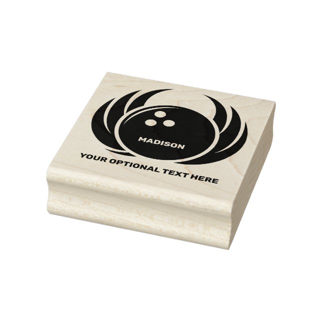 Custom Name Bowling Ball with Flame Rubber Stamp (Stamp)