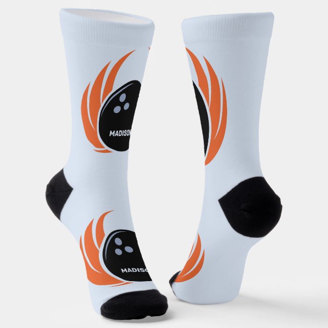 Custom Name Bowling Ball with Flame Socks (Angled)