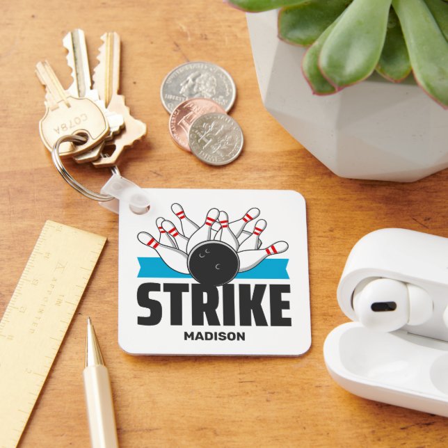 Custom Name Bowling Strike Key Ring (Desk)