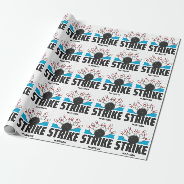 Custom Name Bowling Strike Wrapping Paper (Unrolled)