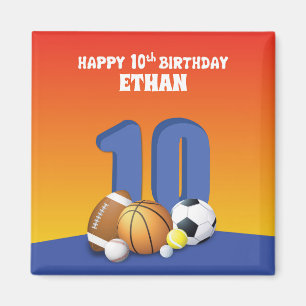 Custom Name Boy 10th Birthday Sports Balls Magnet
