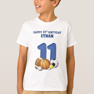Custom Name Boy 11th Birthday Sports Balls T-Shirt