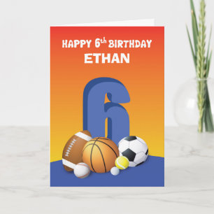 Custom Name Boy 6th Birthday Sports Balls Card