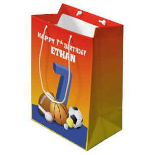 Custom Name Boy 7th Birthday Sports Balls Medium G Gift Bag