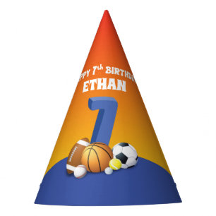 Custom Name Boy 7th Birthday Sports Balls Party Hat